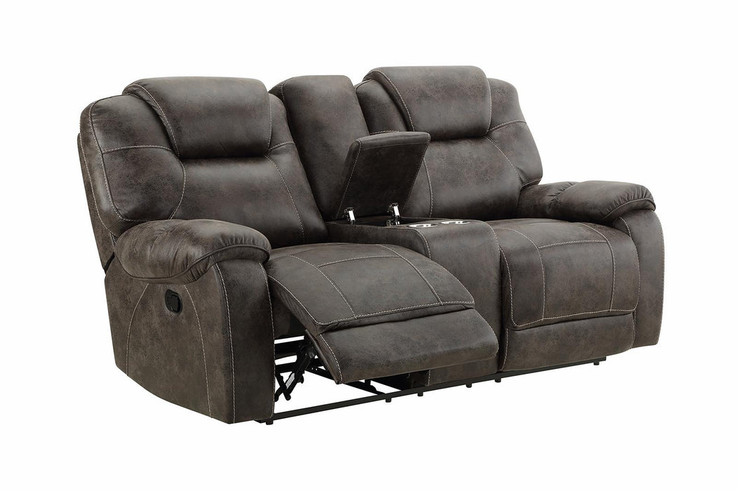 New Classic Furniture Anton Dual Recliner Console Loveseat in Chocolate